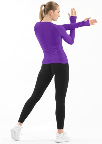 Image of MathCat Seamless Workout Shirts for Women Long Sleeve Yoga Tops Sports Running Shirt Breathable Athletic Top Slim Fit XS-XL