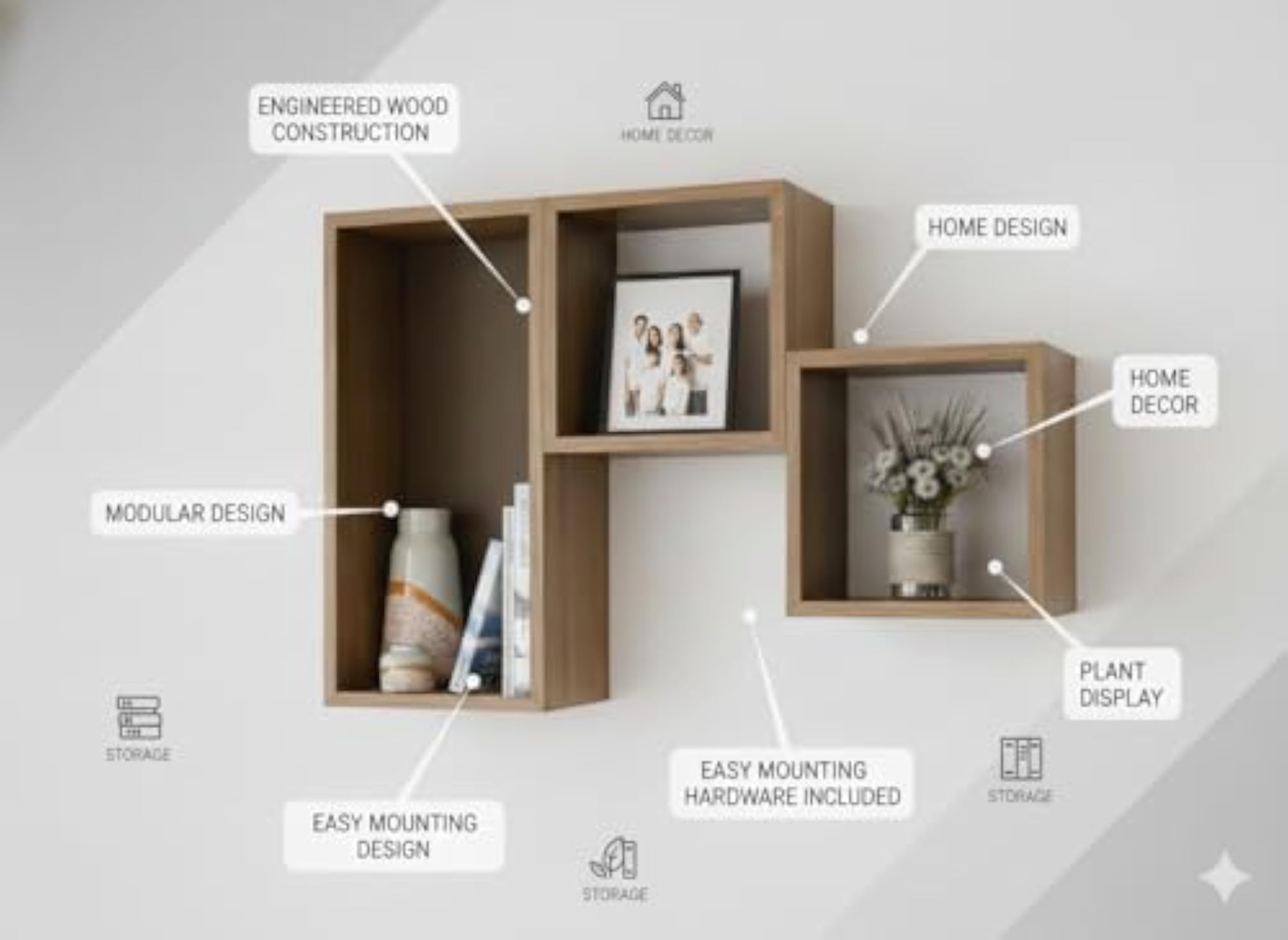 Bronze Back Drop Floating Rack for Showpieces