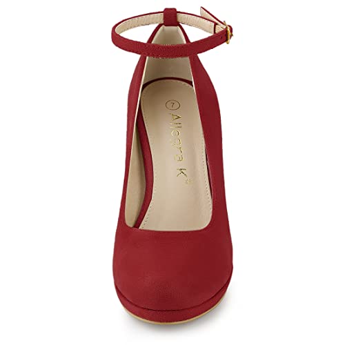 Allegra K Women's Round Toe Stiletto Heels Ankle Strap Red Pumps - 6.5 M US2
