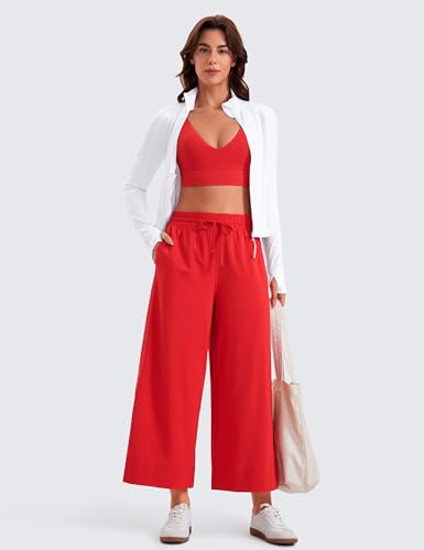 Image of CRZ YOGA Lightweight Wide Leg Crop Pants 25 inch | Casual, Travel, Comfy, Soft, Split, Loose Fit, Pockets, for Women