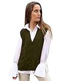 TINKUY Peru Women’s Button-Up Cardigan, Authentic Peruvian Alpaca Wool V Neck Knitted Argyle Sweater Vest (Olive, Large)