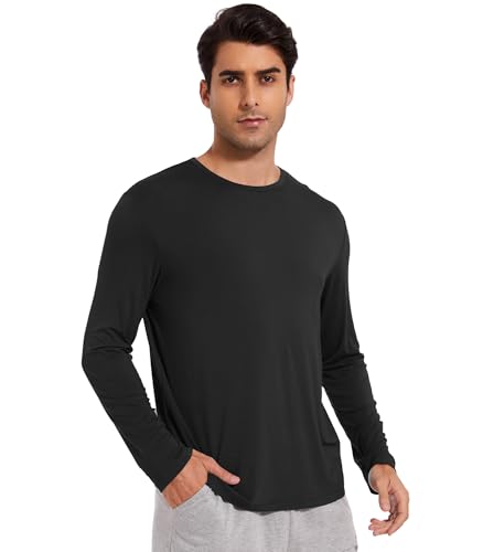 WiWi Viscose from Bamboo Men's Long Sleeve Tees Sun Protection Athletic Crew Neck Shirts for Pajamas S-XXL
