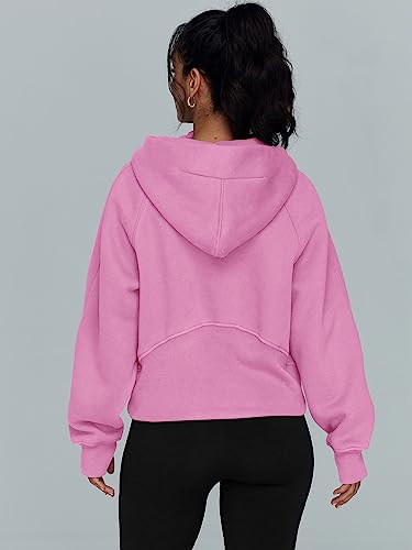 Trendy Queen Womens Oversized Sweatshirts Cropped Hoodies Half Zip Fleece Quarter Zip Up Pullover Winter Clothes 2023 Fall Outfits Sweater Teen Girls Fashion Pink #TOP3
