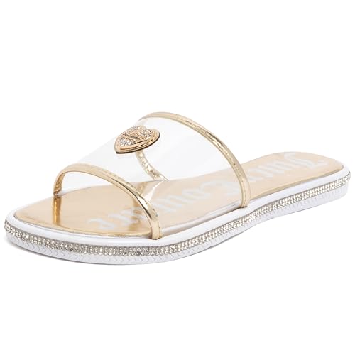 Image of Juicy Couture Women's Slide Sandals - Glitter Bling Open Toe Sparkle Flats - Dressy Summer Casual Footwear