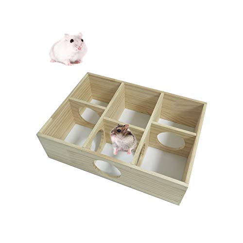 kathson Hamster Maze Multi-Chamber Tunnel Toy, Wooden House Hideout with Cover Small Pets Activity Sport Playground Toys House Habitats Decor for Dwarf Hamster Gerbils Mice Syrian