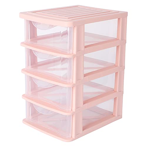 YARNOW Four- tiered Desk Storage Drawer Plastic Sundries Storage Chest Stationery Cosmetic Box for Home Office (Pink)