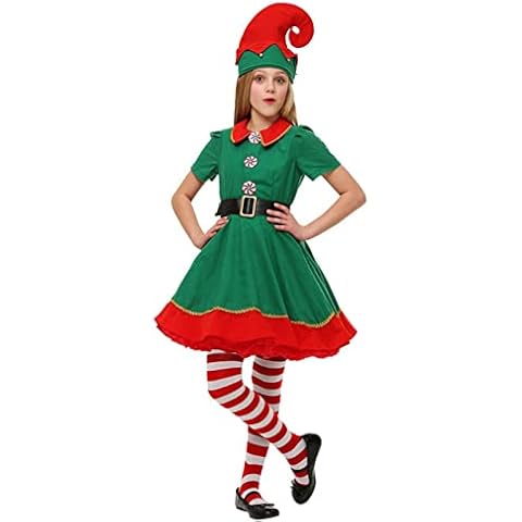 WEGOO Christmas Elf Costume For Kids, Women Men Adults Santa Cosplay Fancy Dress Cheeky Outfits Green And Red, 160 Cover