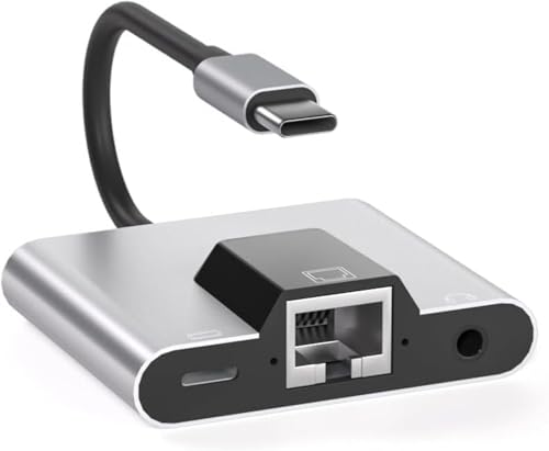 Adaptateur USB vers Ethernet Type-C avec port audio 3.5 mm et charge PD