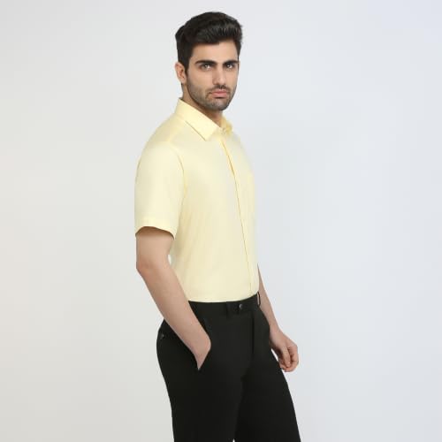 Image of Raymond Men Contemporary Fit Solid Pattern Pure Cotton Semi Cutaway Collar Half Sleeve Formal Shirt