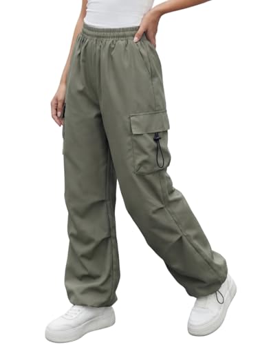 Image of GRECIILOOKS Women's Cargo Pants|Trousers |High Waist Cotton Trouser |Flared Parachute Pants with Side Pockets | Cargo Pant|Elegant for College & Events