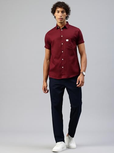 Image of Majestic Man Men Slim Fit Pure Cotton Solid Half Sleeve Casual Shirt