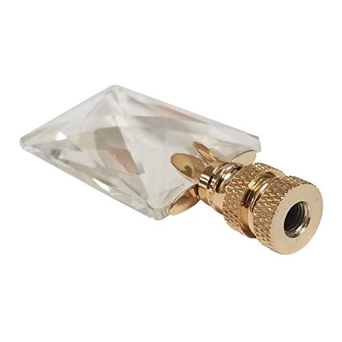 Image of Royal Designs Oblong Rectangle 1.25 inch Lamp Finial, Clear Faceted Crystal, Polished Brass Base, Single