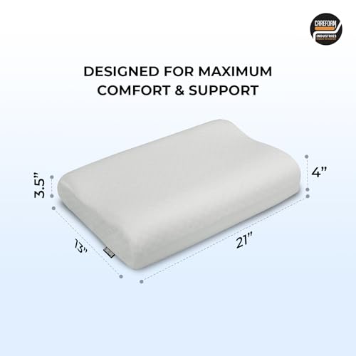 Image of CareFoam Cervical Memory Foam Pillow for Neck Support | 2-Year Manufacturing Warranty | Orthopedic Contour Pillow for Cervical Spine Alignment & Shoulder Support | Made in India | 21 x 13 x 4 Inch