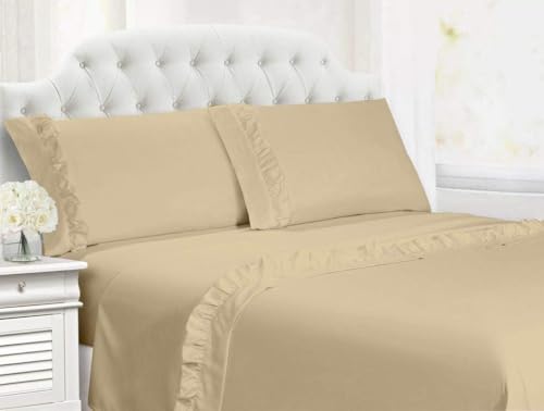 Drona Bedding Taupe 4 Pc Ruffle Bed Sheet Set 100%