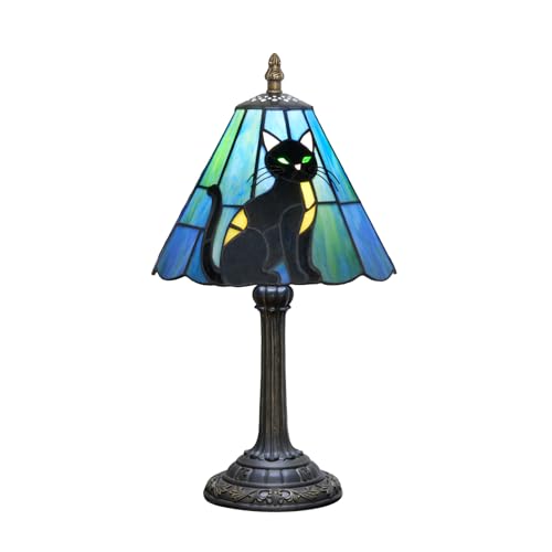 KIPHEPI Tiffany Lamp Stained Glass Table Lamp 8X8X14 Inches Black Cat Style Living Room Bedroom Dorm Kitchen Home Decor Festival Birthday Gift