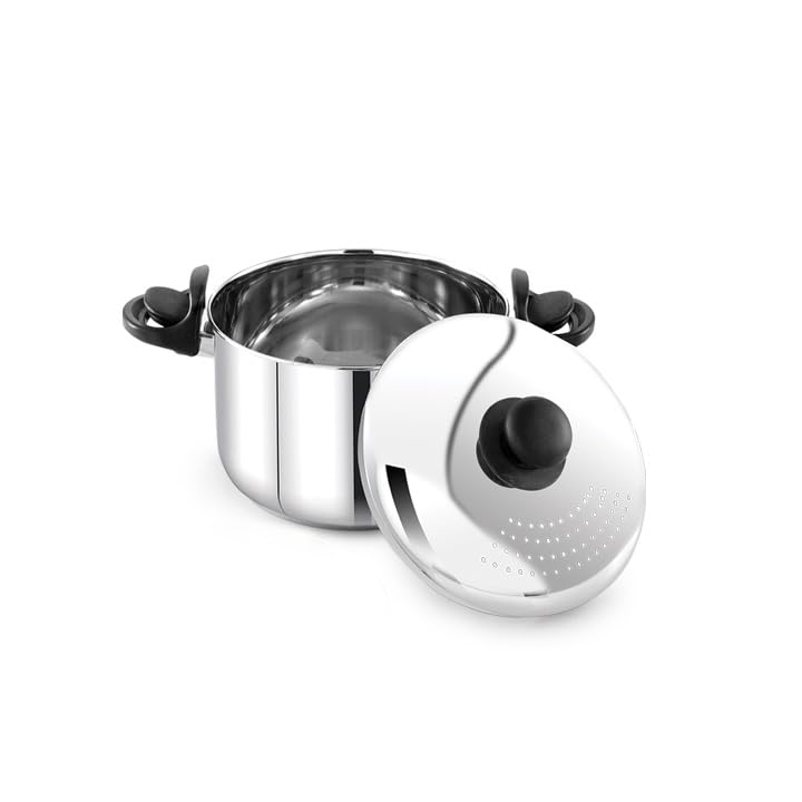 Image of Praylady 3.7L Stainless Steel Strainer Pot (Without Glass Lid), Pasta Pot - Multipurpose for Pasta, Rice & Noodles with Built-in Strainer Lid, Induction Base, Dishwasher Safe, 2-Year Warranty