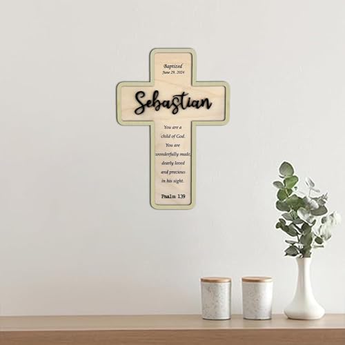 Image of Godashop Personalized Baptism Cross Wood Sign, Wooden Sign Baptism Gifts For Baby, Christening Gifts Crosses for children, Baptized Cross Sign, Dedication Gift - A6