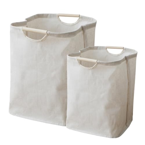 PENIKOKO 2 piezas Cesto de Ropa Sucia Plegable de Algodón y Lino con Asas de Madera Gran Capacidad Cesta de Lavandería para Hogar y Dormitorio Almacenamiento Versátil y Compacto