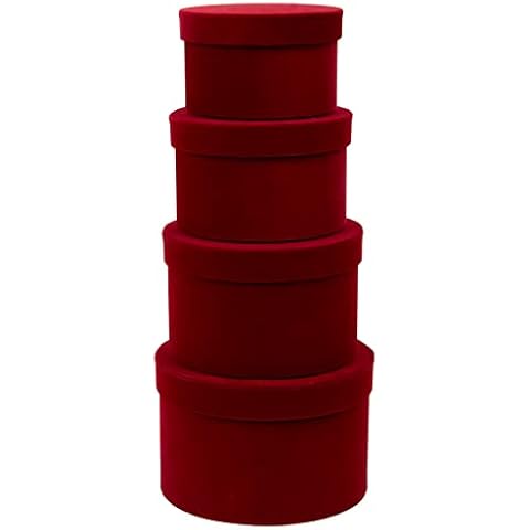 4PCS Gift Boxes with Lids Velvet Gift Box Round Cardboard Box Assorted Sizes Nesting Gift Boxes for Presents, Red Hat Box for Flower Birthday Bridesmaid Wedding Valentines Christmas Halloween Party Cover