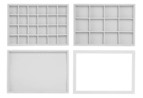 Image of Wudygirl Stackable Jewelry Tray Organizer with Lid Set of 4 Jewelry Organizer Drawer Insert Velvet Earring Necklace Ring Bracelet Organizer for Women Girls(Set of 4,Gray)