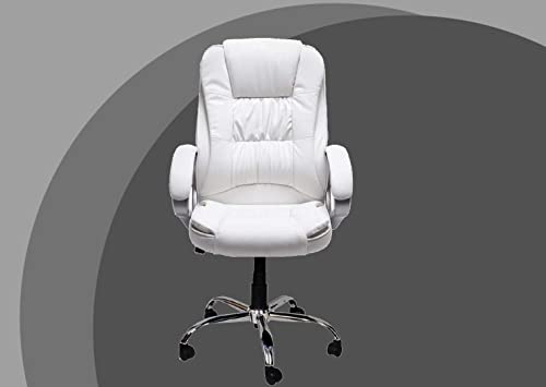 Image of MRC M061 Ergonomic Leatherette high Back Office Chair, Heavy Duty Chrome Base, Home Office Desk Chair (White)
