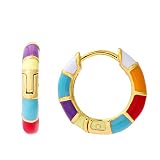 Enamel Hoop Earrings for Women Girls 18K Gold Plated Lightweight Classic Huggie Simple Fashion Earri