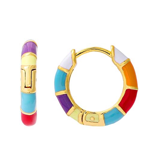 Enamel Hoop Earrings For Women Girls 18K Gold Plated Lightweight Classic Huggie Simple Fashion Earrings Small Multi-Color Enamel Hoop Earring Gifts For Teen Girls (Gold-Multicolour) #TOP5