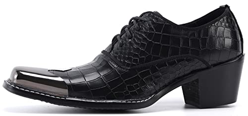 Santimon Men's Dress Oxford Snake Print Patent Metal Toe Two Tone Formal Shoes2