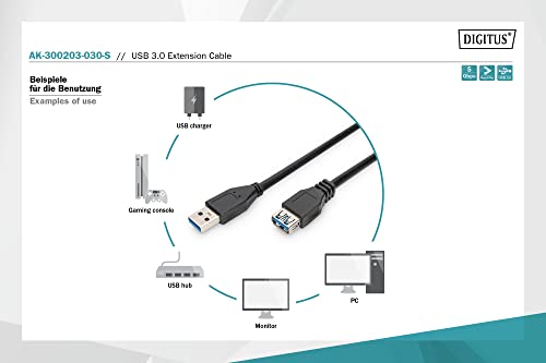 DIGITUS USB 3.2 Gen1 extension cable, 3 m, USB A (plug) to Type A (socket), 5 Gbps, for printers card readers, keyboards - Image 3