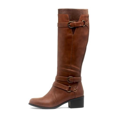Lilley Womens Tan Heeled Buckle Knee High Boot - Size 5 UK - Brown