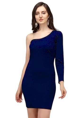 Image of Women Polyester Trendy One Shouder Bodycon Dress, Knee Length Western One Piece