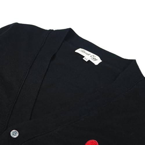 Men Cardigan V-Neck Red Snag Eyes Heart Embroidery Cotton with Button Solid Casual Fit Open Front Sweater3