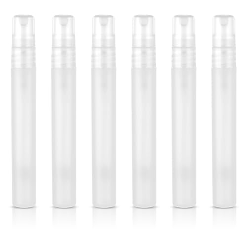 Amaxiu Mini botellas de spray portátiles, botella de perfume recargable, tamaño de viaje, pequeño recipiente de muestra vacío, atomizador esmerilado de plástico para agua, perfume, cabello, 6