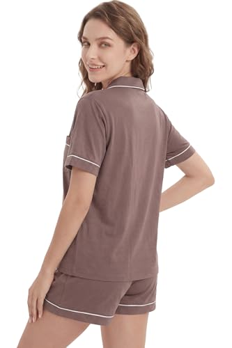 Image of LUBOT 100% Cotton Pajamas for Women 2 Piece PJ Set Button-Down Soft Knit Short Sleeve Summer Sleepwear Loungewear XS-XXL