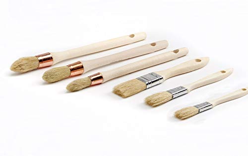 Set mit 6 Pinseln | 3 Absetzpinsel aus Borsten Nr. 3/0 - Nr. 0 - Nr. 2 | 3 Lackierpinsel, dicke Serie, Breite 20-30-40 mm | Für Emaille, Farbe, Beize, Grundierungen, Lacke | Kibros LOT_371_323c