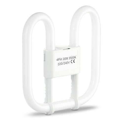 Quebec 16W 2D Square 4-Pin GR8 Cap Compact Fluorescent Lamp, Warm White 3500K, Non-Dimmable CFL Light Bulb, Energy Class A, AC 230V, DD Flat Butterfly Bulb for Flush Mount Ceiling Lighting, 8000 Hours