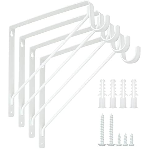 4 Pack Heavy Duty Closet Rod Shelf Support Brackets, 10 x 11 inch Wall Mounted Rod and Shelf Bracket Hooks with Fixing Screws, White Support Bracket Holder for Home Office Cover