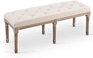 VONLUCE 122cm Long Vintage Upholstered Bench with Padded Seat | Tufted Entryway Bench Dining Bench Seat & Footstool | French Rustic Ottoman Bench for Bedroom Living Room Hallway More, Beige