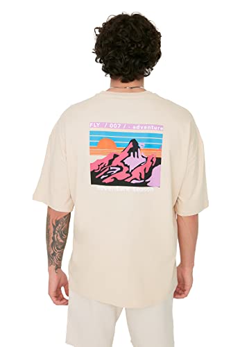 TRENDYOL MAN 100% Baumwolle T-Shirt - Grau - Oversize Cover