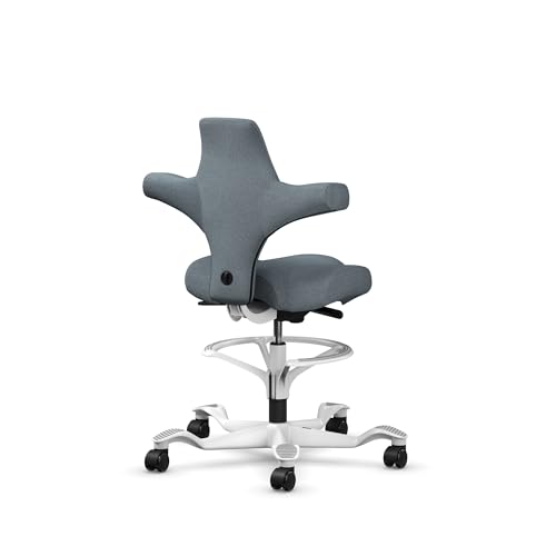 Image of HAG Capisco Sit to Stand Chair-White Frame-Upholstered Dark Gray-with Foot Ring