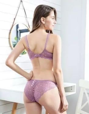 Image of Designer Women's Lace Push-Up Bra & Panty Set | Underwired, Solid, Baby Doll Bikini Style
