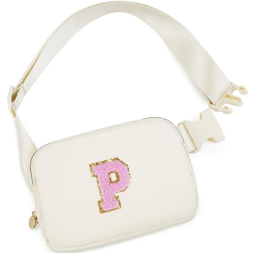 Uygafly Gifts for Girls Kids,Initial Fanny Pack Crossbody Purse Cream,P