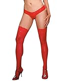 Plus Size Sexy Sheer Red Lace Top Thigh High Stockings - Queen Size