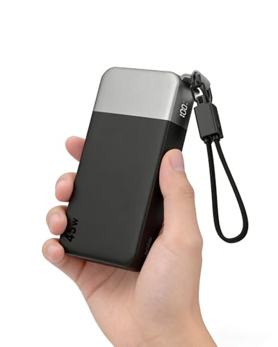 NOBIS Bateria Portátil, 45W 20000mAh Batería Externa Carga Rápida con Cable USB-C Desmontable, Batería con 2 USB-C y 2 USB-A, Pantalla Digital y Modo de Corriente Pequeña, Compatible con Phone 17 S25