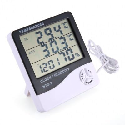 HTC-2 Digital Thermohygrometer with Large LCD Display | Indoor & Outdoor Temperature, Humidity Meter with Clock, Alarm & Calendar | HTC2 Temperature Hygrometer for Home, Office, Lab