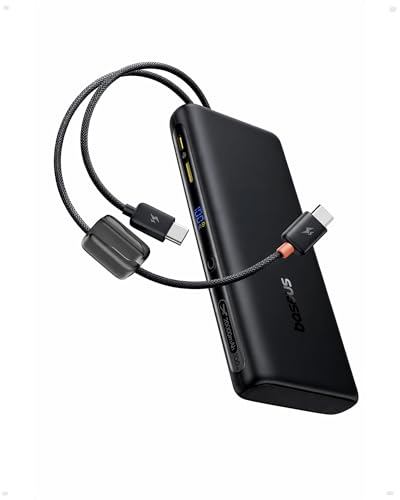 Baseus Portable Charger with Built in Cable, 100W Laptop Power Bank 20000mAh, Travel Essential Fast Charging USB C Battery Pack for MacBook, iPhone 18/17/16 Series, Samsung Galaxy S25/24, TSA-Approved