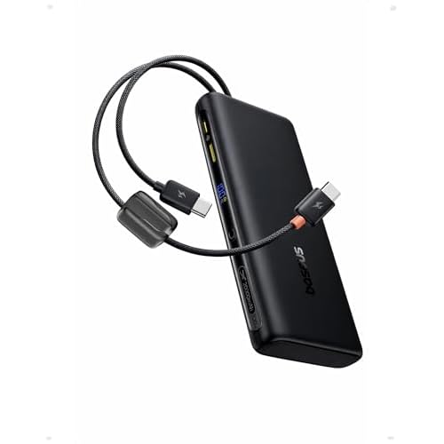 Baseus 100W Power Bank 20000mAh, Portable Laptop Charger with Built-in USB-C Dual Cables, Travel Essential PD QC Fast Charging for MacBook, iPad, iPhone 17/16, Samsung, Steam Deck, TSA-Appro