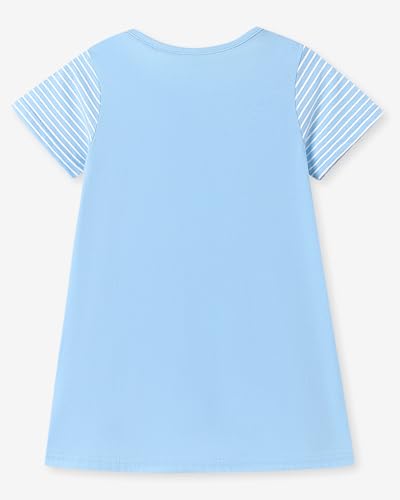 Image of Girls Cotton Long Sleeve Casual Cartoon Appliques Striped Jersey Dresses
