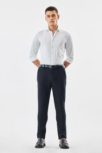 Image of SNITCH Men Formal Trousers | Tailored Pleated Design with Regular Fit & Smooth Texture | Premium Polyester Blend for Office, Meetings & Special Occasions