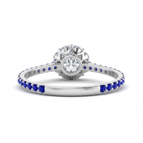 Image of Choose Your Gemstone Flower Halo Diamond CZ Ring 925 Sterling Silver Round Shape Halo Engagement Rings Everyday Jewelry Wedding Jewelry Handmade Gifts for Wife US Size 4 to 12